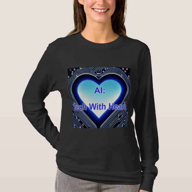 AI: Tech med Hjärta Dam Långärmad Svart T Shirt (Framsida)