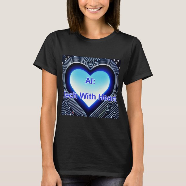 AI: Tech med hjärta Dam Svart T Shirt (Framsida)