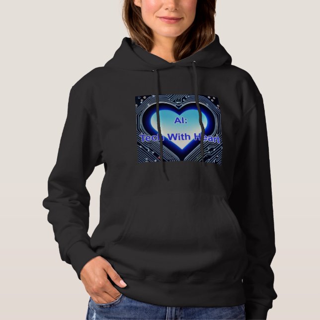AI: Tech med Hjärta Dam Svart T Shirt (Framsida)