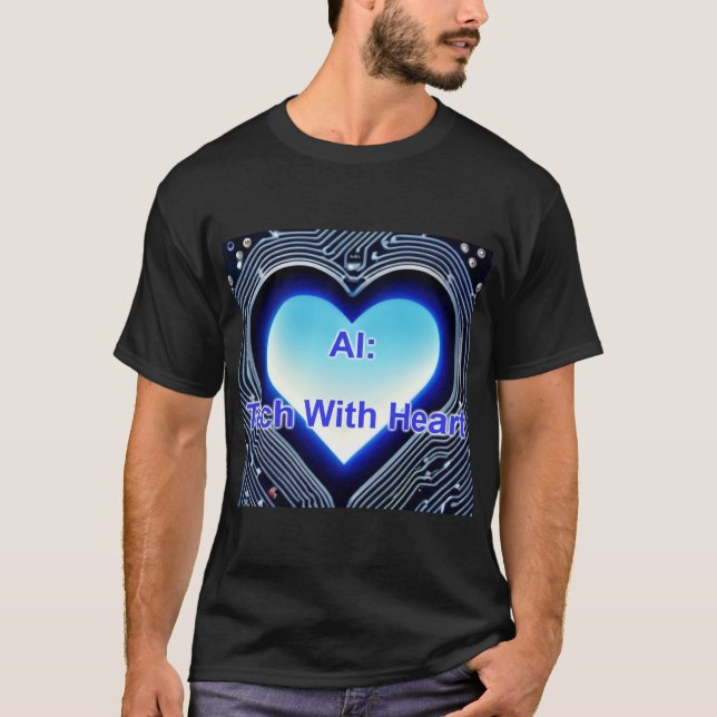 AI: Tech med Hjärta Herr Svart T Shirt (Framsida)