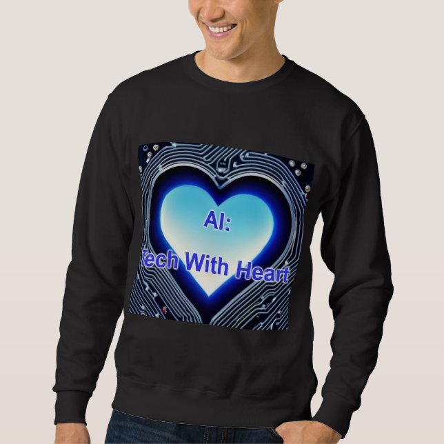 AI: Tech with Heart Men's Black Lång Ärmad Tröja (Framsida)
