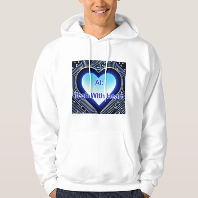 AI: Tech with Heart Men's White Hoodie (Framsida)