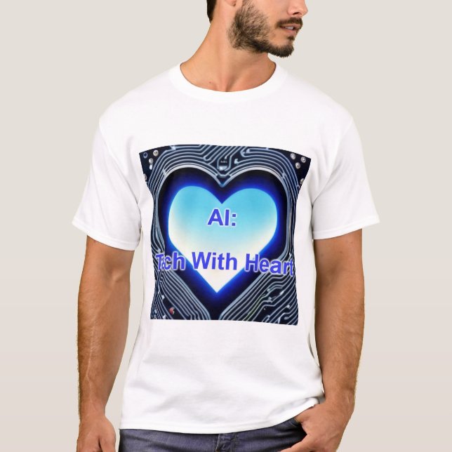 AI: Tech with Heart Men's White T Shirt (Framsida)