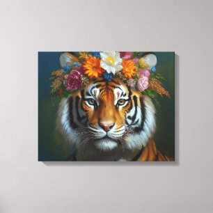 AI Tiger med blommor Canvastryck