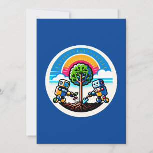 AI Träd Planter Sticker Eco-Friendly Robot Design Julkort