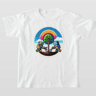 AI Träd Planter Sticker Eco-Friendly Robot Design T Shirt