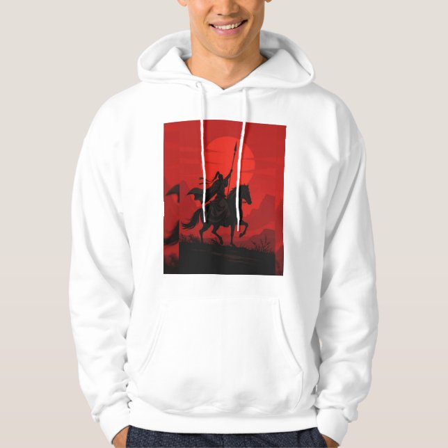 AI Warrior Spirit – Modig röd sol Silhuett Hoodie (Framsida)