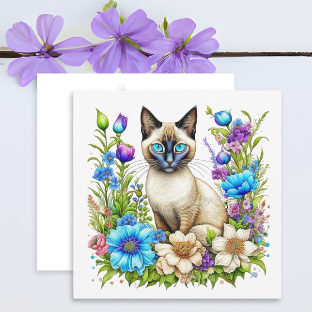 Ai Watercolor Siamese Cat in Flowers (Skapare uppladdad)