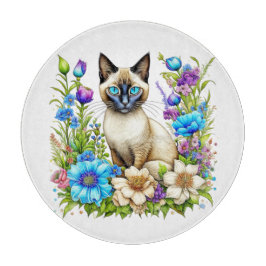 Ai Watercolor Siamese Cat in Flowers