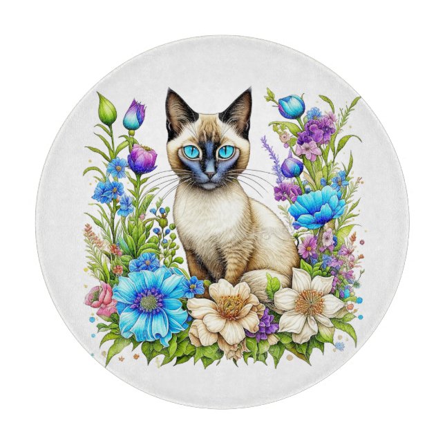 Ai Watercolor Siamese Cat in Flowers (Framsidan)