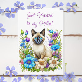 Ai Watercolor Siamese Cat in Flowers Kort