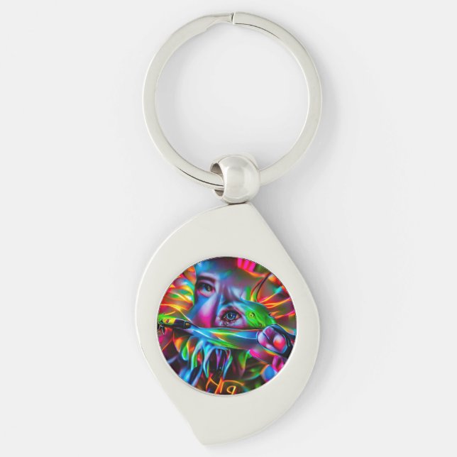 Aichmofobia: Vivid Surreal Art Swirl Silverfärgad Nyckelring (Framsidan)