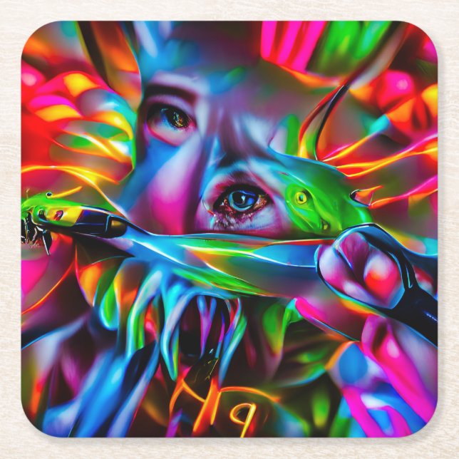 Aichmofobia: Vivid Surreal Art Underlägg Papper Kvadrat (Framsidan)