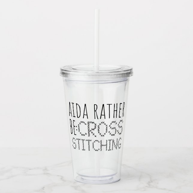 Aida Rather Be Cross Stitching Fun Take Away Mugg (Framsida)