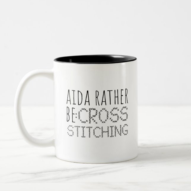 Aida Rather Be Cross Stitching Fun Två-Tonad Mugg (Vänster)
