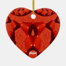AIDAN ~ VALENTINE HEART ~ Red Fractal ~ Julgransprydnad Keramik
