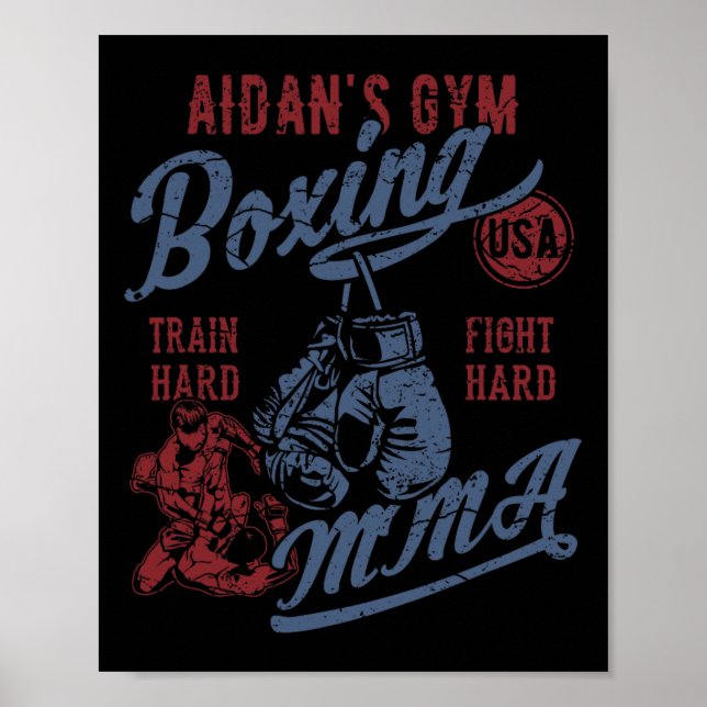 Aidans grammofon Boxing Mma Retro Design for Namn  Poster (Framsidan)
