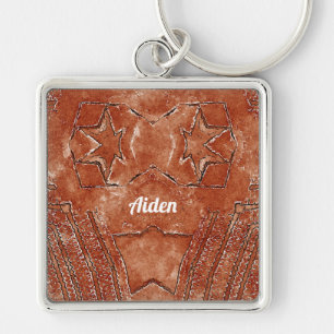 AIDEN ~ Brown White Black ~ Fyrkantig Silverfärgad Nyckelring