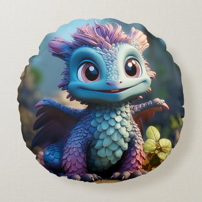 Aiden, en Whimsical Dragon Apron Rund Kudde (Framsidan)