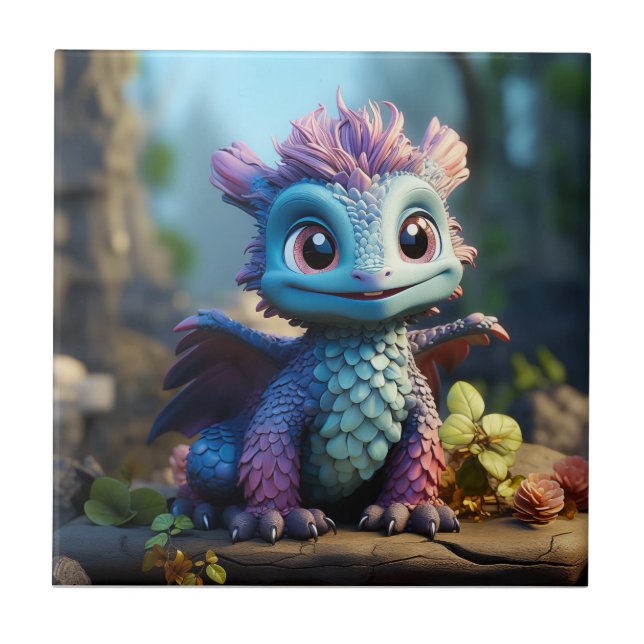 Aiden, en Whimsical Dragon Kakelplatta (Framsidan)