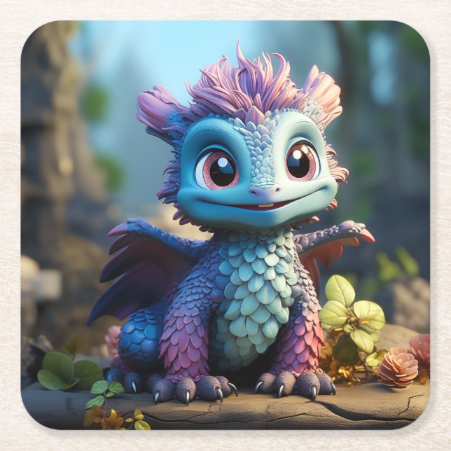 Aiden, en Whimsical Dragon Underlägg Papper Kvadrat (Framsidan)