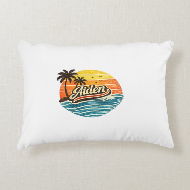 Aiden Retro Sunset Name Design Prydnadskudde (Framsidan)