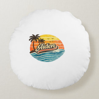 Aiden Retro Sunset Name Design Rund Kudde