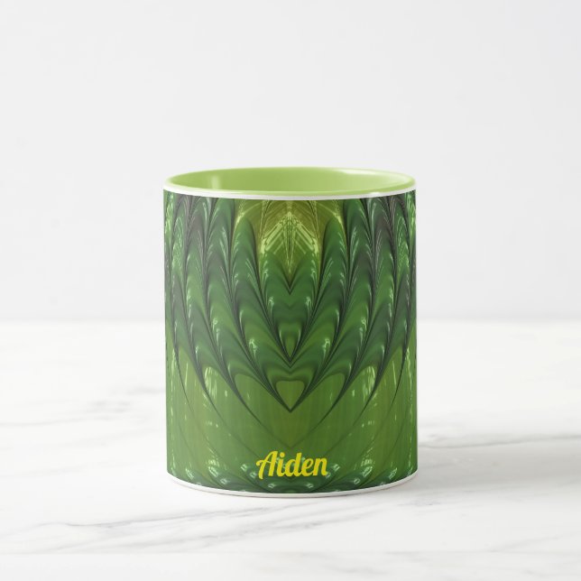 AIDEN ~ Zany 3D Fraktal ~ Grön Älskare Mugg (Center)