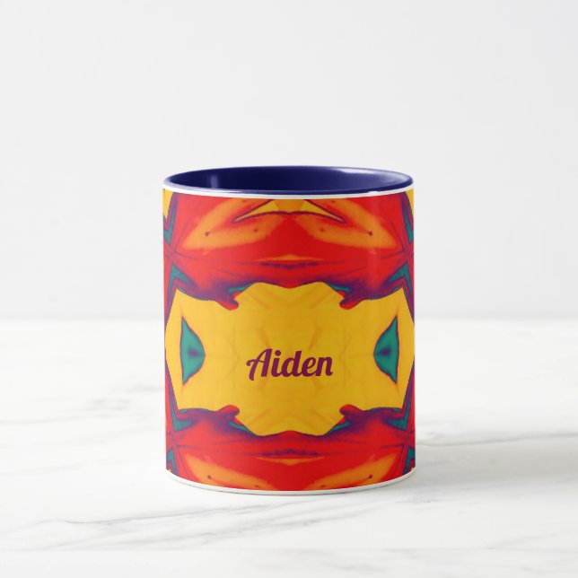 AIDEN ~ Zany Mönster ~ Red Blue Gult and Orange Mugg (Center)