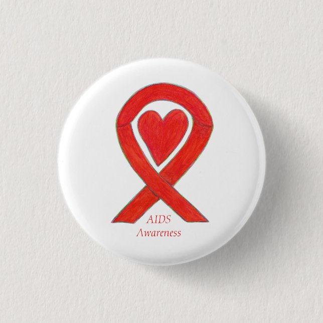 AIDS Awareness Ribbon Heart Anpassningsbar Art Pin Knapp (Framsida)