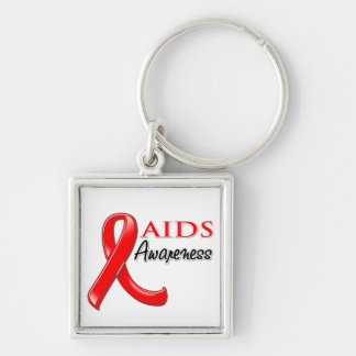 AIDS HIV Awareness Ribbon Fyrkantig Silverfärgad Nyckelring
