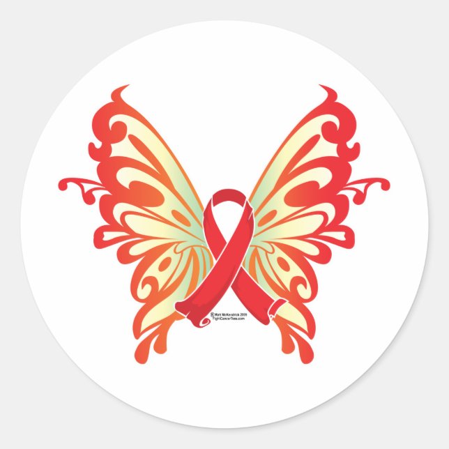 AIDS Ribbon Butterfly Runt Klistermärke (Framsida)