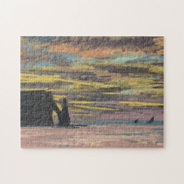 Aiguille & Porte d'Aval Etretat Sunset Monet Bra Pussel (Horisontell)