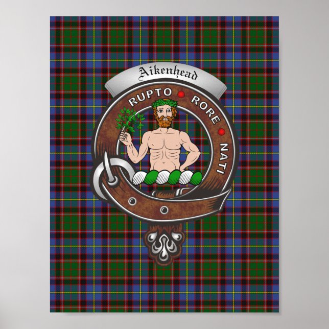 Aikenhead-Klan Badge & Tartan 8.5x11 Poster (Framsidan)