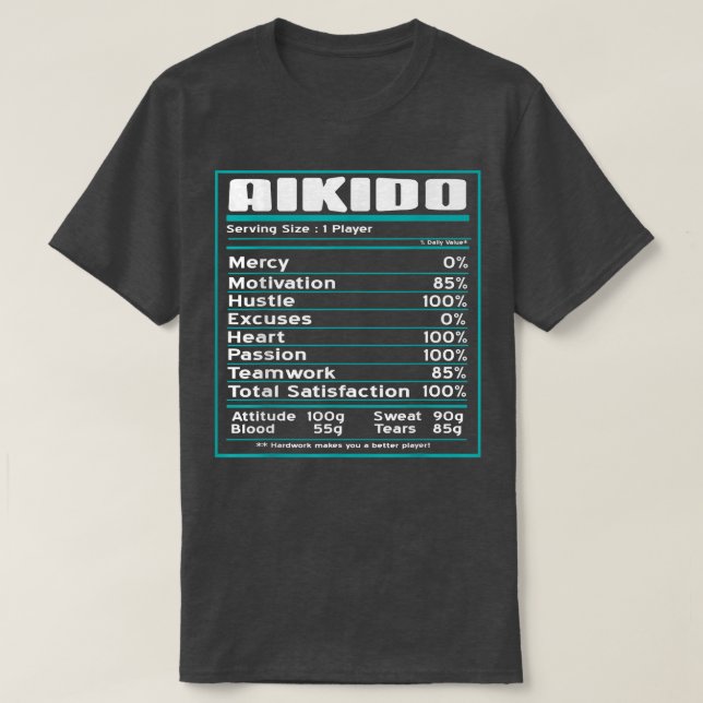 Aikido Coola Funny Näringsfaktor presenterad Gift T Shirt (Design framsida)