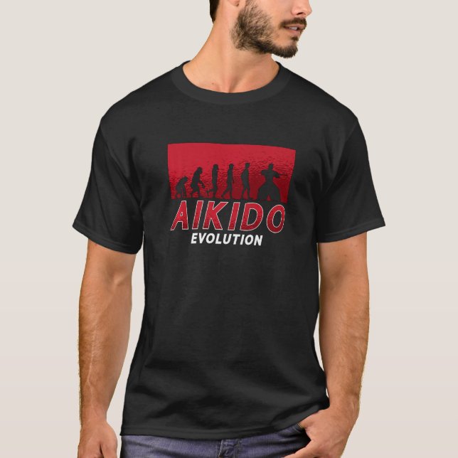 Aikido Evolution Kampsport Samuraj Sport Stridande T Shirt (Framsida)