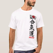 Aikido Kanji T-Shirt Med Japansk Flagga