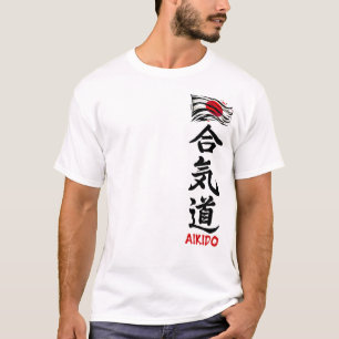 Aikido Kanji T-Shirt Med Japansk Flagga