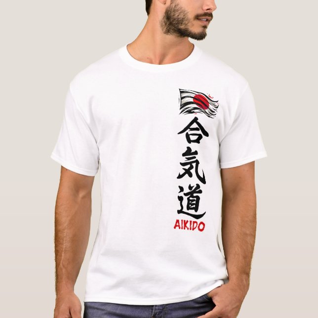 Aikido Kanji T-Shirt With Japanese Flag (Framsida)