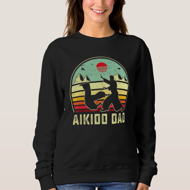 Aikido Pappa Self Defence Martial Arts Retro Sunse T Shirt (Framsida)