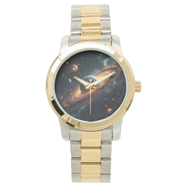 AiKo Beats™ Celestial Tempo – Gradient Phase Guld Armbandsur (Framsida)