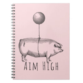 Aim High Cute Pig and Balloon Inspirational Anteckningsbok