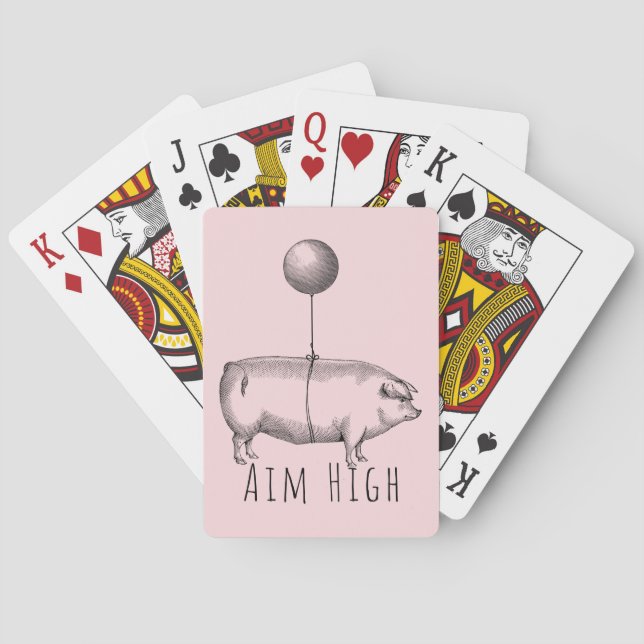 Aim High Cute Pig and Balloon Inspirational Casinokort (Baksidan)