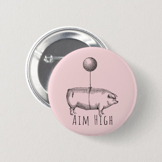 Aim High Cute Pig and Balloon Inspirational Knapp (Framsida & baksida)