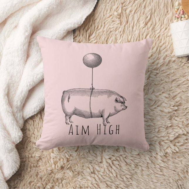 Aim High Cute Pig and Balloon Inspirational Kudde (Filt)