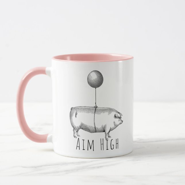 Aim High Cute Pig and Balloon Inspirational Mugg (Vänster)