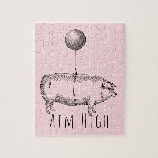 Aim High Cute Pig and Balloon Inspirational Pussel (Vertikal)