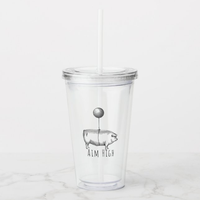 Aim High Cute Pig and Balloon Inspirational Take Away Mugg (Framsida)