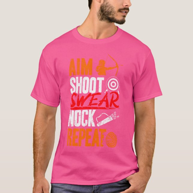 Aim Shoot eller Nock Repeat Archer Archery T Shirt (Framsida)