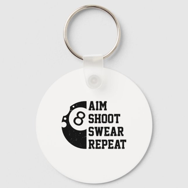 Aim Shoot Swear Repeat Bassäng Billiard Snooker Ch Nyckelring (Framsida)